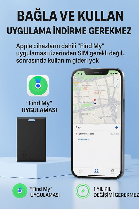 iOS Find My Destekli Ultra İnce Akıllı Takip Kartı